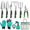 10 Kit Di Attrezzi Da Giardino Professionale Include Pala Rastrello Guanti Annaffiatoio E Borsa Da Giardino